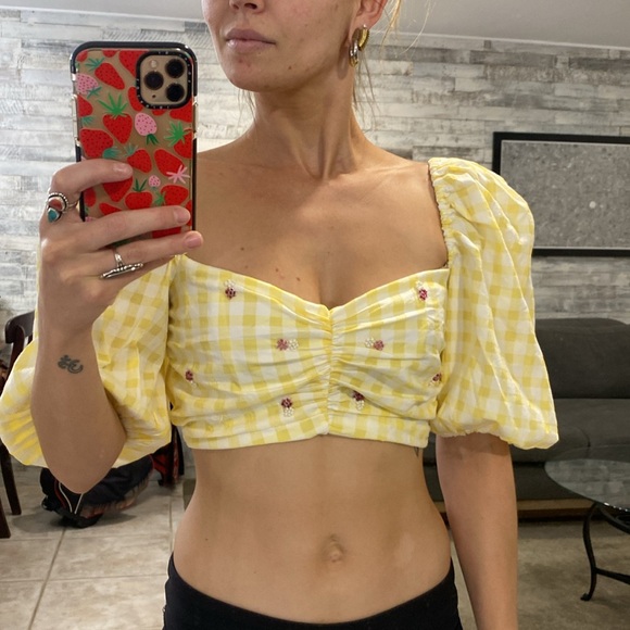 🌼 Zara puff sleeve beaded crop top - Picture 7 of 13